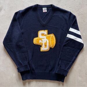 vintage 80s v neck knitted letterman sweater